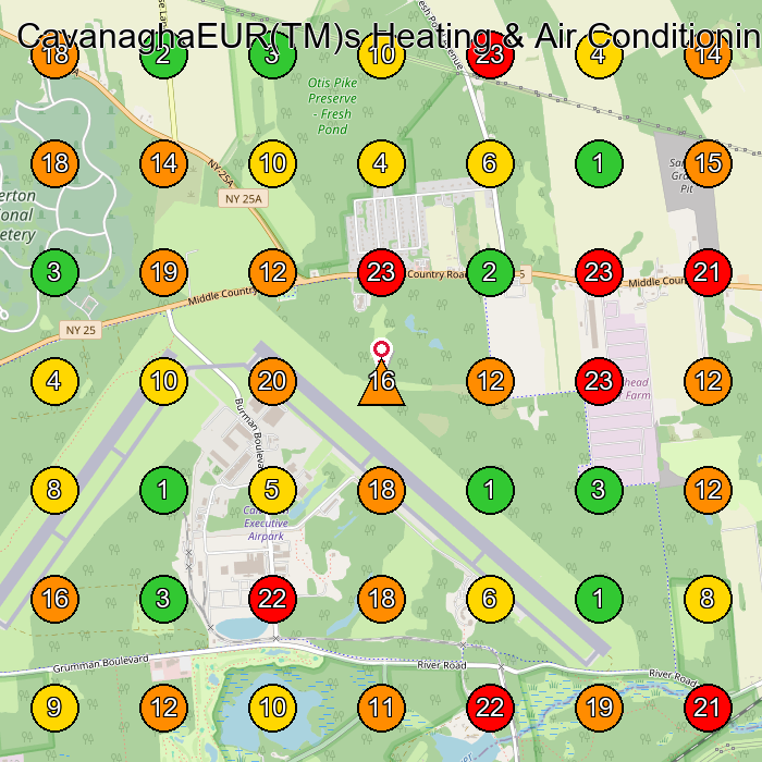 CavanaghaEUR(TM)s Heating & Air Conditioning Hvac Contractor GeoGrid ranking map for None